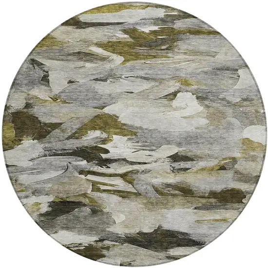 8' Granite Gray And Green Round Abstract Washable Indoor Outdoor Area Rug Photo 2