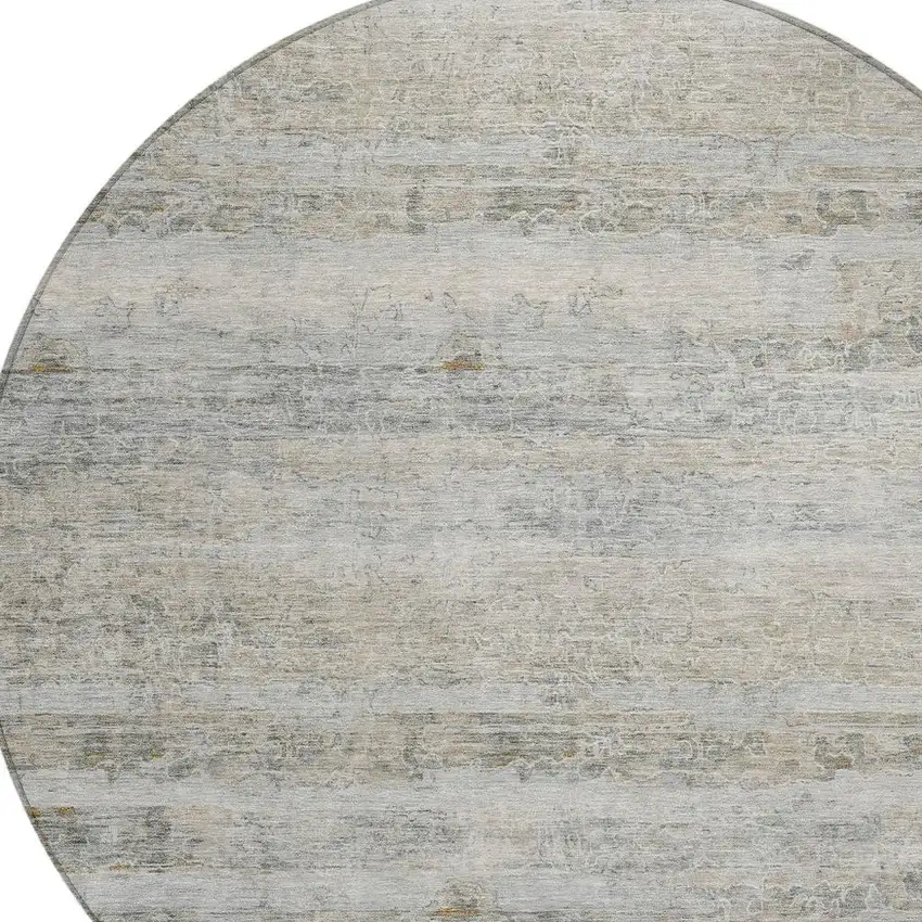 8' Granite Gray And Silver Round Striped Washable Indoor Outdoor Area Rug Photo 5