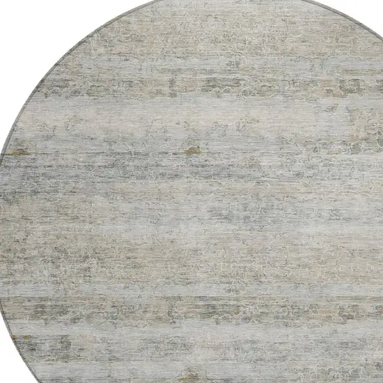 8' Granite Gray And Silver Round Striped Washable Indoor Outdoor Area Rug Photo 5