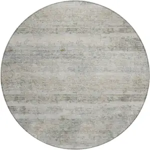 Photo of 8' Granite Gray And Silver Round Striped Washable Indoor Outdoor Area Rug