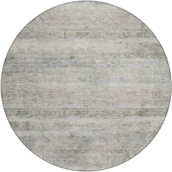 8' Granite Gray And Silver Round Striped Washable Indoor Outdoor Area Rug Photo 1