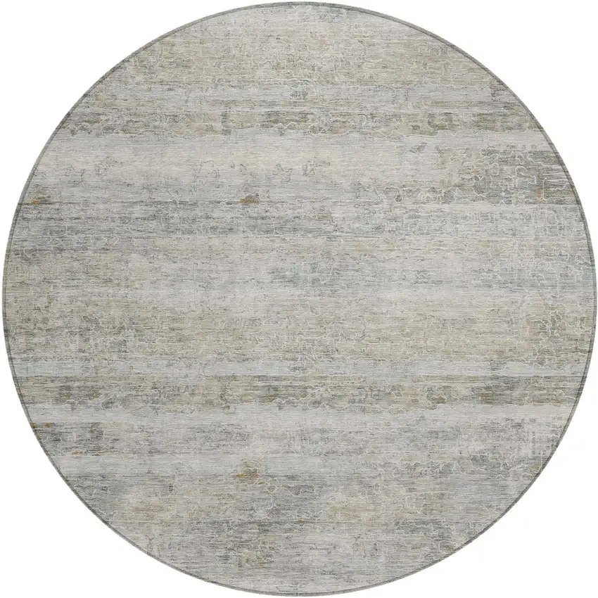 8' Granite Gray And Silver Round Striped Washable Indoor Outdoor Area Rug Photo 1