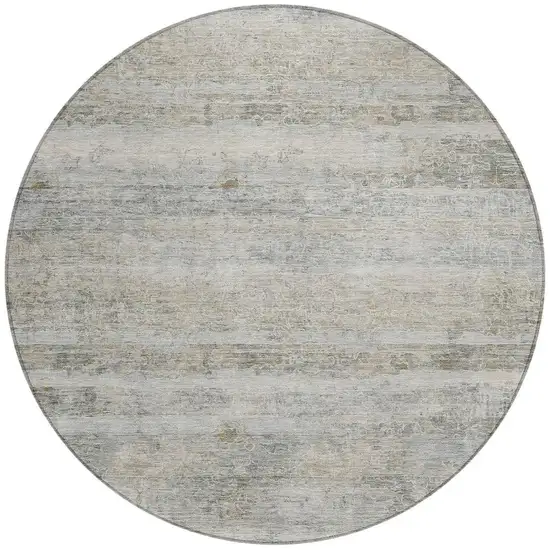 8' Granite Gray And Silver Round Striped Washable Indoor Outdoor Area Rug Photo 3