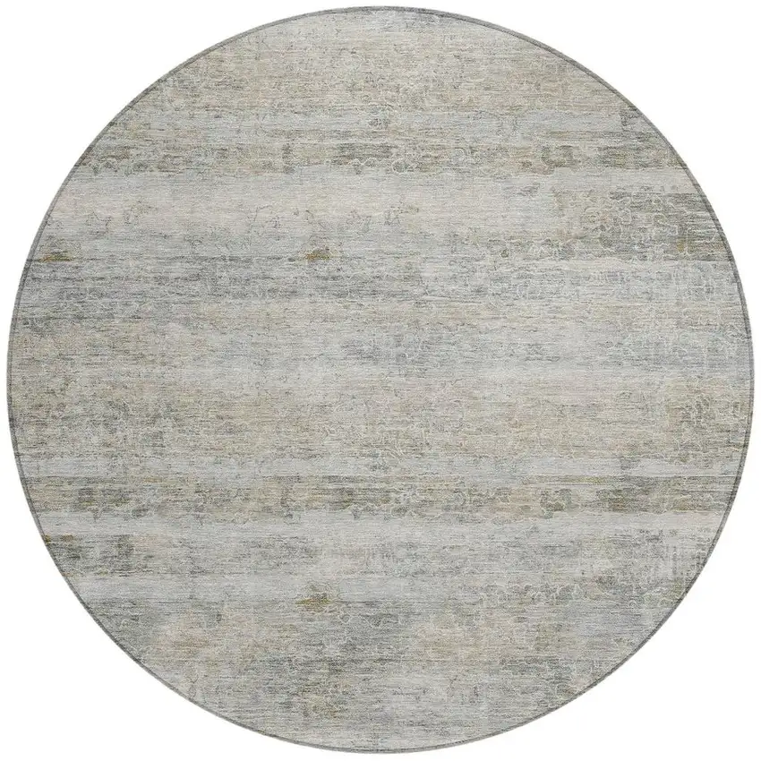 8' Granite Gray And Silver Round Striped Washable Indoor Outdoor Area Rug Photo 3