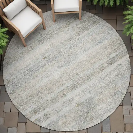 8' Granite Gray And Silver Round Striped Washable Indoor Outdoor Area Rug Photo 6