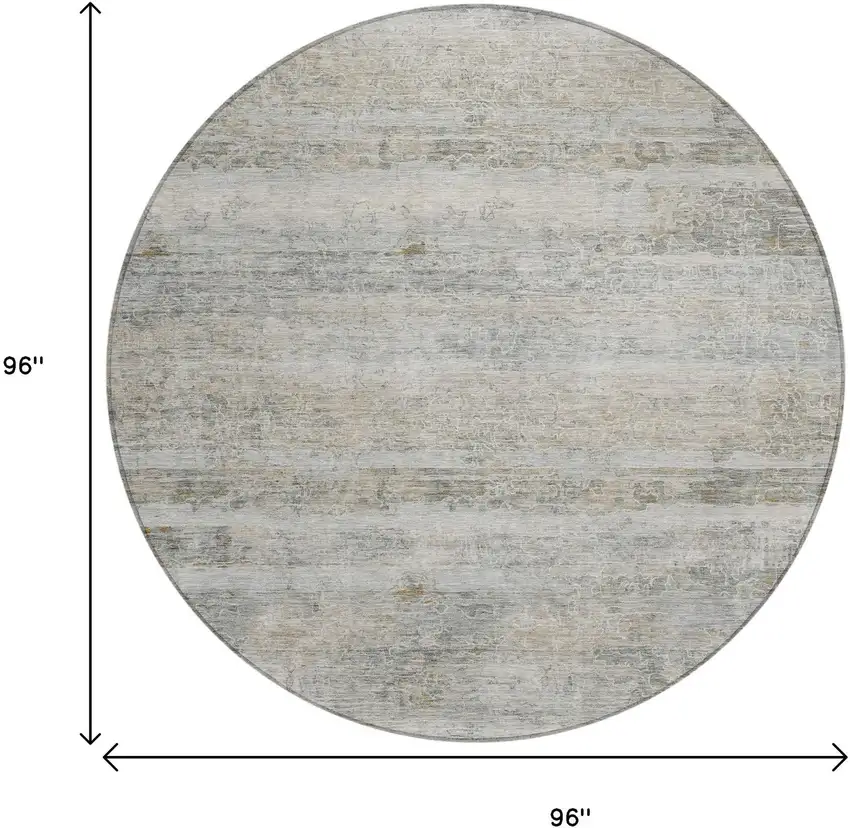 8' Granite Gray And Silver Round Striped Washable Indoor Outdoor Area Rug Photo 8