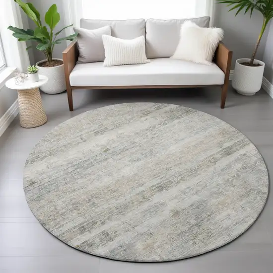 8' Granite Gray And Silver Round Striped Washable Indoor Outdoor Area Rug Photo 7