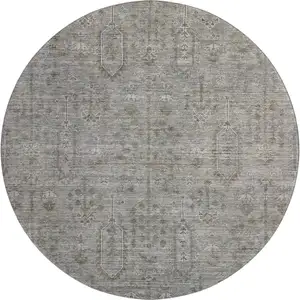 Photo of 8' Granite Gray And Silver Southwestern Washable Round Rug With UV Protection