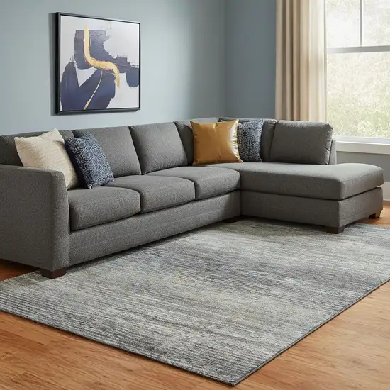 8' Granite Gray And Silver Striped Washable Area Rug With UV Protection Photo 2