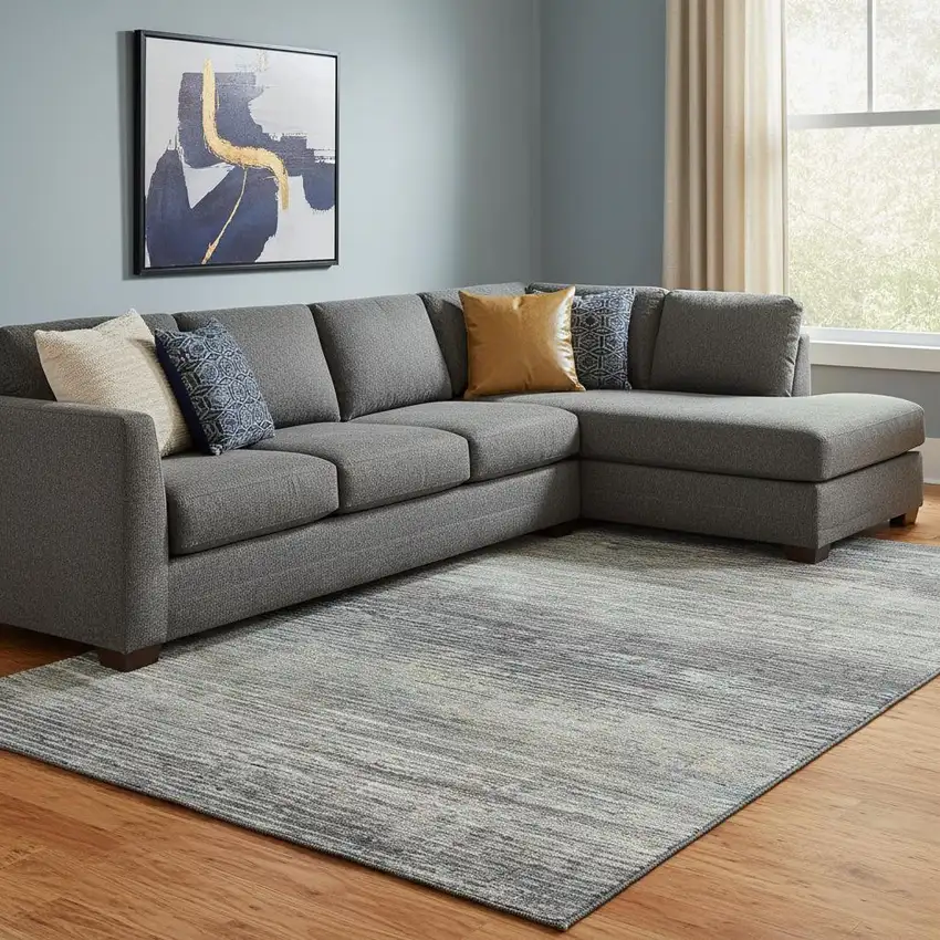 8' Granite Gray And Silver Striped Washable Area Rug With UV Protection Photo 2