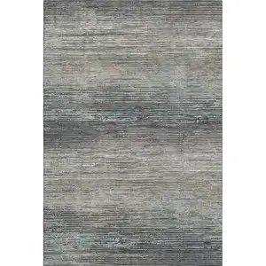 Photo of 8' Granite Gray And Silver Striped Washable Area Rug With UV Protection