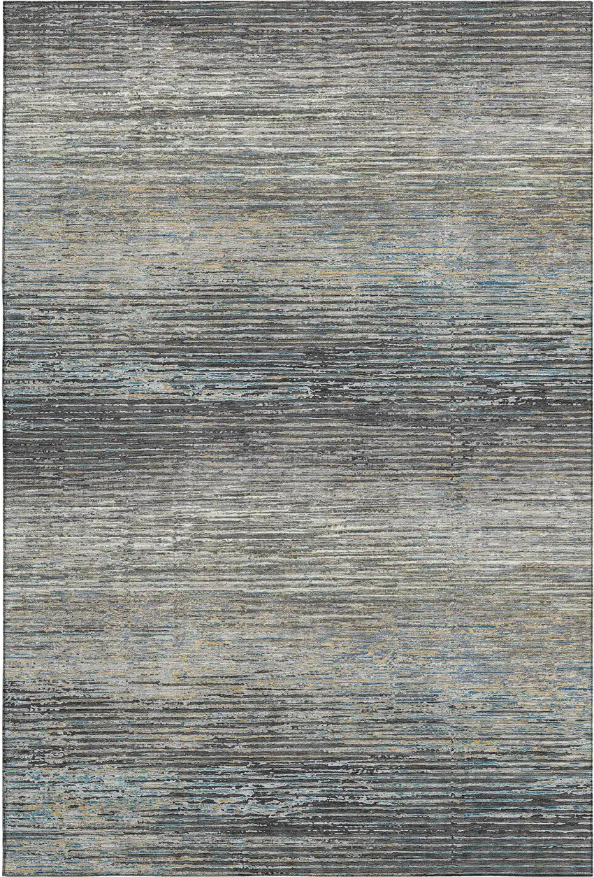 8' Granite Gray And Silver Striped Washable Area Rug With UV Protection Photo 1