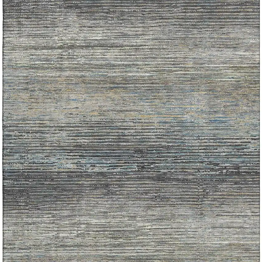 8' Granite Gray And Silver Striped Washable Area Rug With UV Protection Photo 3