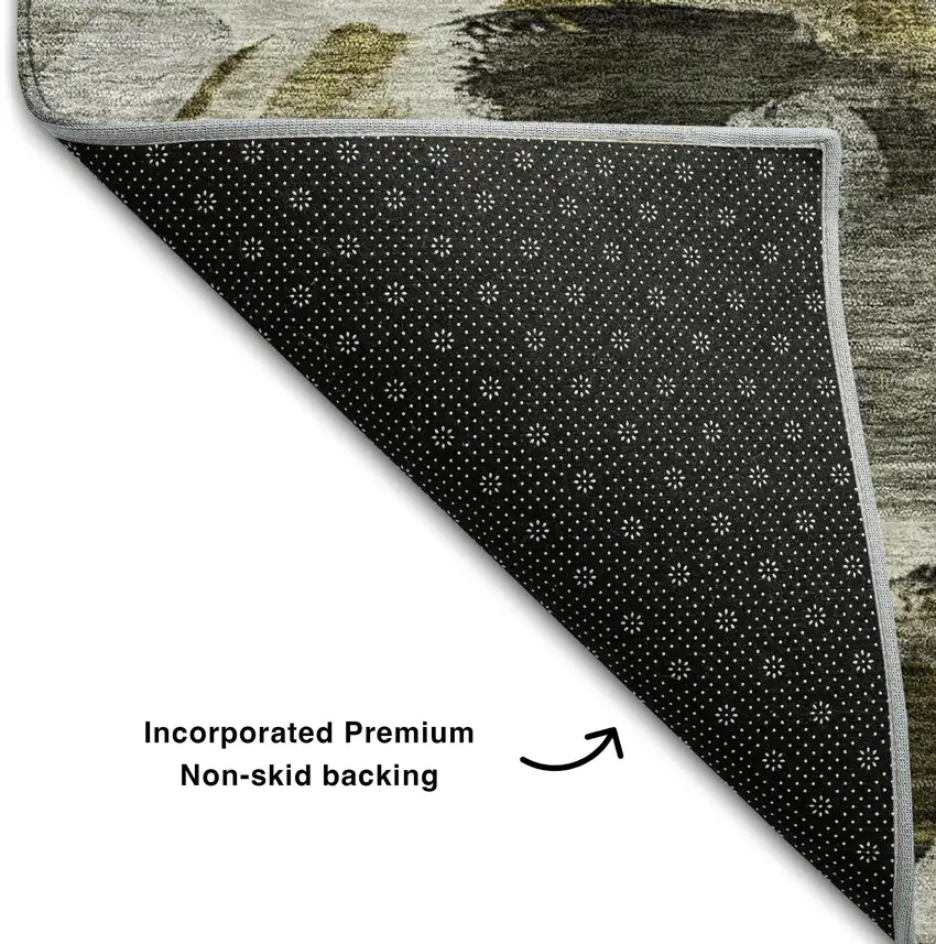 8' Granite Gray Beige And Gold Abstract Washable Round Rug With UV Protection Photo 5