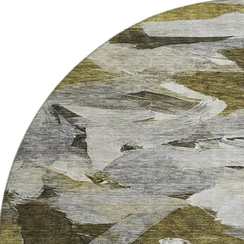 8' Granite Gray Beige And Gold Abstract Washable Round Rug With UV Protection Photo 3