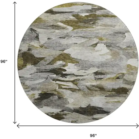 8' Granite Gray Beige And Gold Abstract Washable Round Rug With UV Protection Photo 9