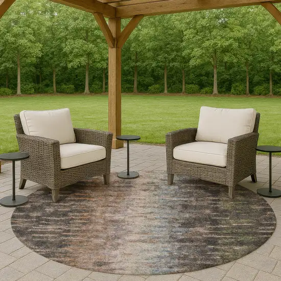 8' Granite Gray Brown And Gray Round Abstract Washable Indoor Outdoor Area Rug Photo 8