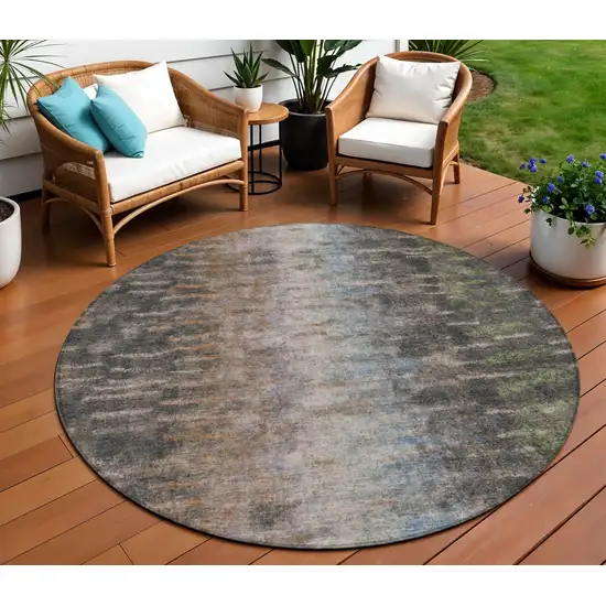 8' Granite Gray Brown And Gray Round Abstract Washable Indoor Outdoor Area Rug Photo 1