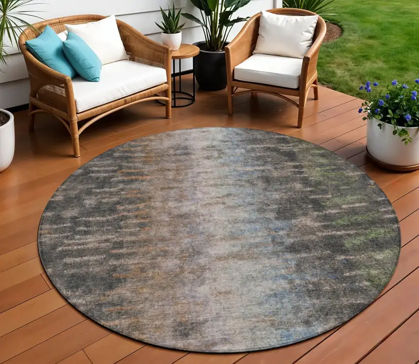 8' Granite Gray Brown And Gray Round Abstract Washable Indoor Outdoor Area Rug Photo 1