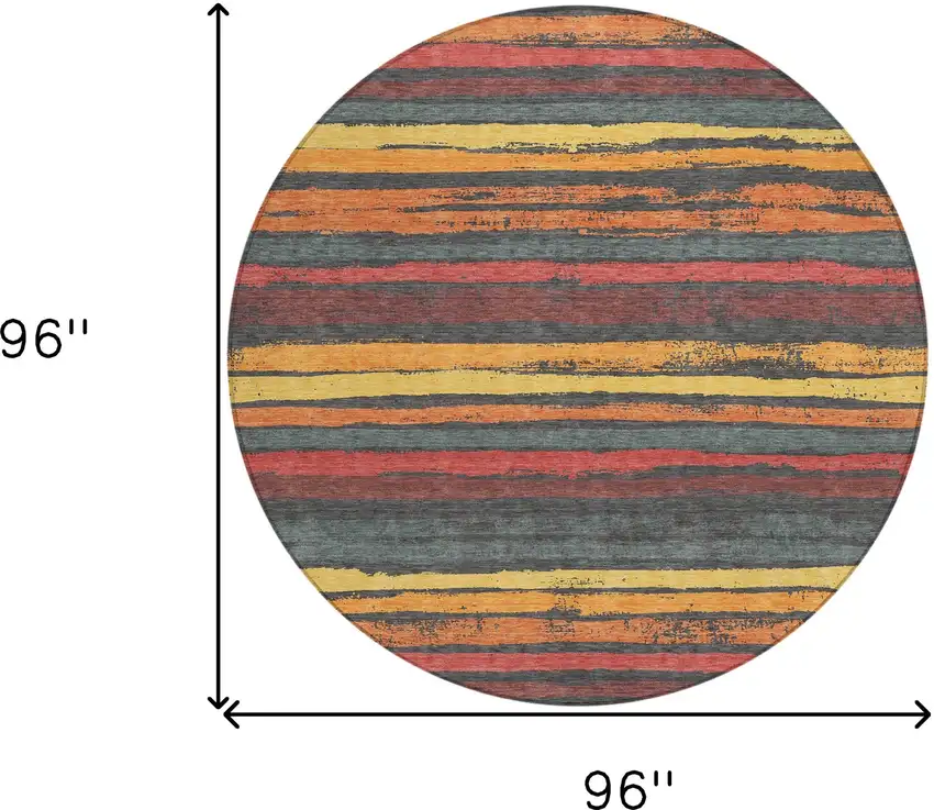 8' Granite Gray Copper And Yellow Round Striped Washable Indoor Outdoor Area Rug Photo 6