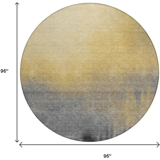 8' Granite Gray Gold And Gray Round Abstract Washable Indoor Outdoor Area Rug Photo 9