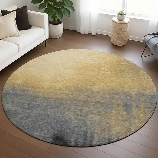 8' Granite Gray Gold And Gray Round Abstract Washable Indoor Outdoor Area Rug Photo 4