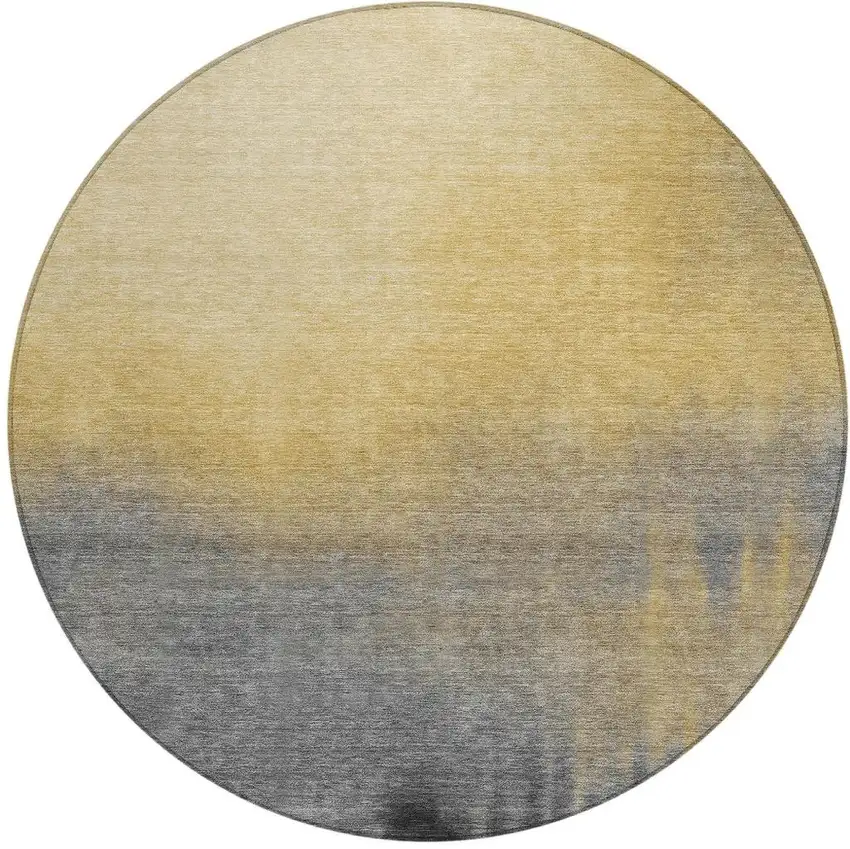 8' Granite Gray Gold And Gray Round Abstract Washable Indoor Outdoor Area Rug Photo 2