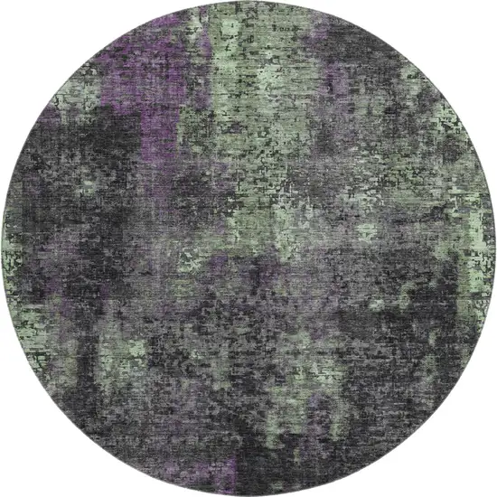 8' Granite Gray Green And Purple Abstract Washable Round Rug With UV Protection Photo 1