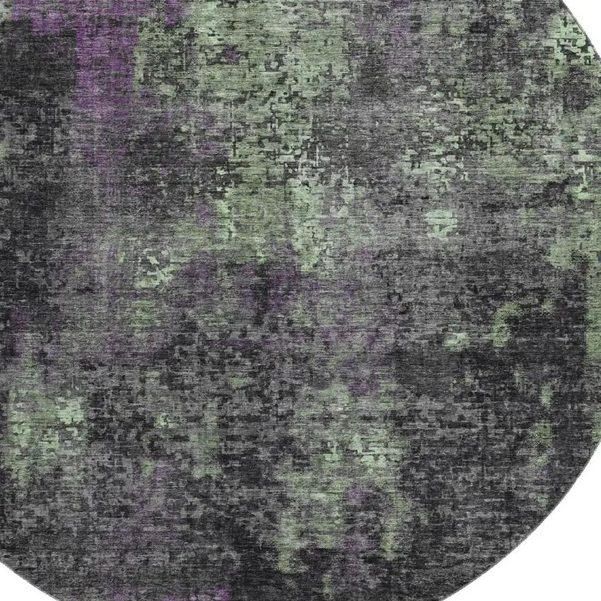 8' Granite Gray Green And Purple Abstract Washable Round Rug With UV Protection Photo 3