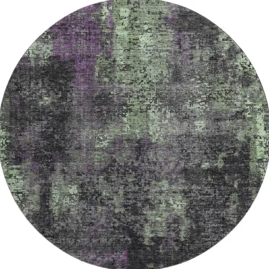 8' Granite Gray Green And Purple Abstract Washable Round Rug With UV Protection Photo 4