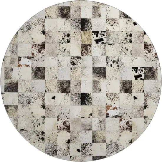 8' Granite Gray Ivory And Black Patchwork Washable Round Rug With UV Protection Photo 2