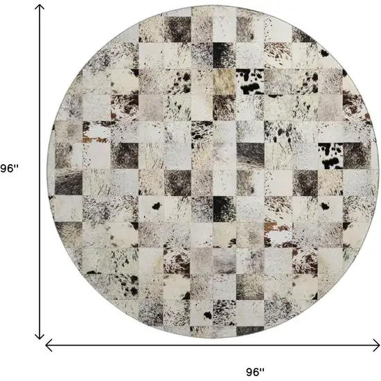 8' Granite Gray Ivory And Black Patchwork Washable Round Rug With UV Protection Photo 3