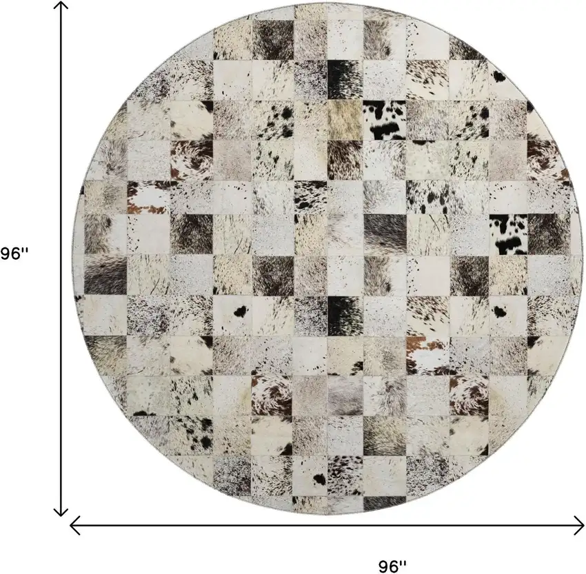 8' Granite Gray Ivory And Black Patchwork Washable Round Rug With UV Protection Photo 3