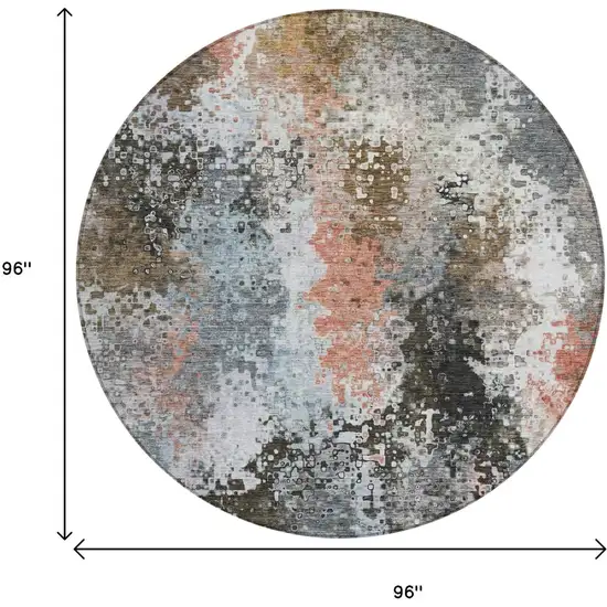 8' Granite Gray Ivory And Coral Round Abstract Washable Indoor Outdoor Area Rug Photo 3