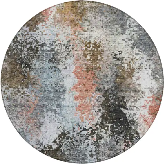 8' Granite Gray Ivory And Coral Round Abstract Washable Indoor Outdoor Area Rug Photo 2