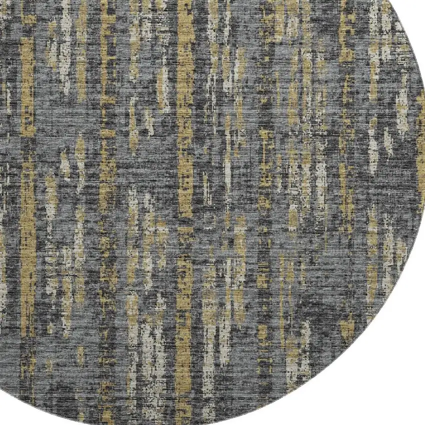 8' Granite Gray Ivory And Gold Round Abstract Washable Indoor Outdoor Area Rug Photo 5