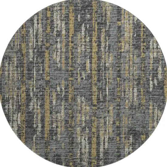 8' Granite Gray Ivory And Gold Round Abstract Washable Indoor Outdoor Area Rug Photo 4