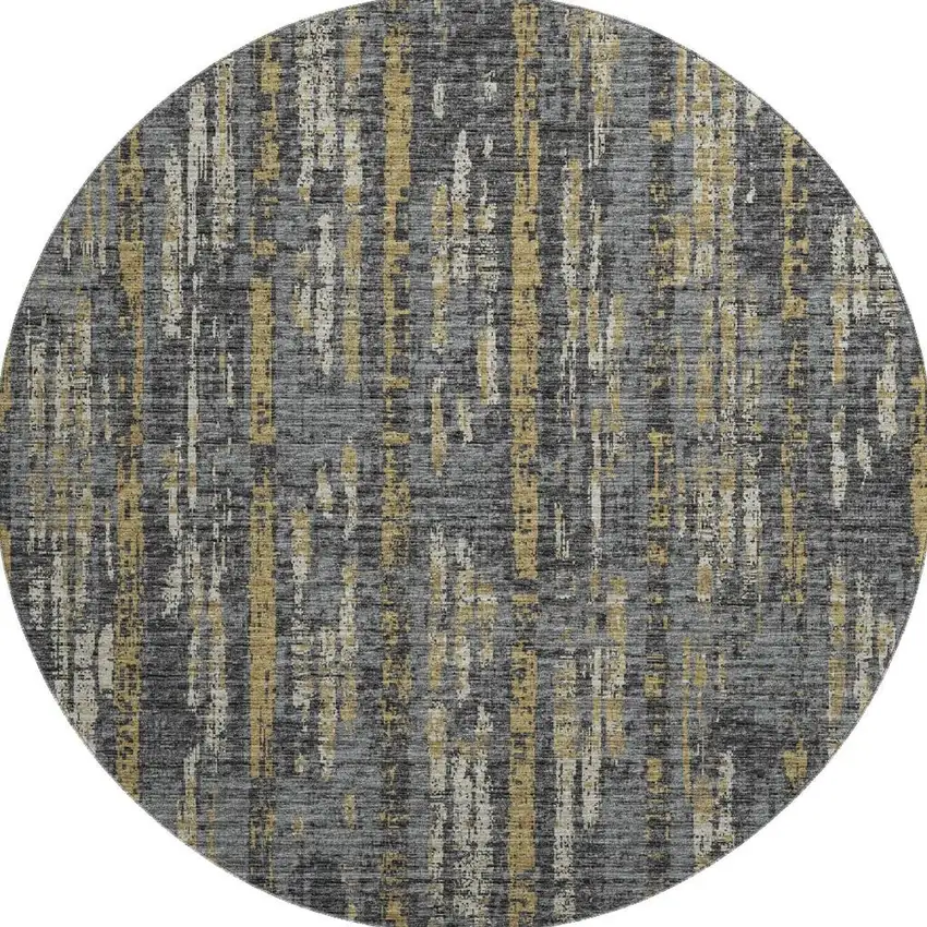 8' Granite Gray Ivory And Gold Round Abstract Washable Indoor Outdoor Area Rug Photo 4