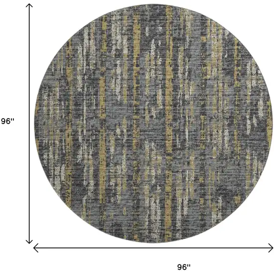 8' Granite Gray Ivory And Gold Round Abstract Washable Indoor Outdoor Area Rug Photo 3