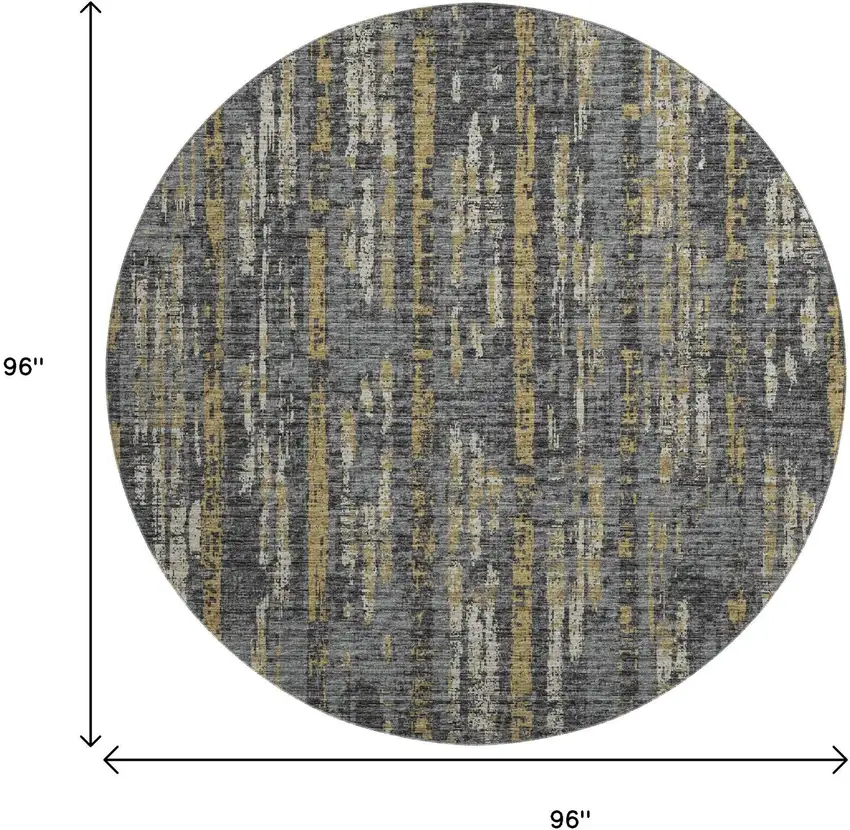 8' Granite Gray Ivory And Gold Round Abstract Washable Indoor Outdoor Area Rug Photo 3
