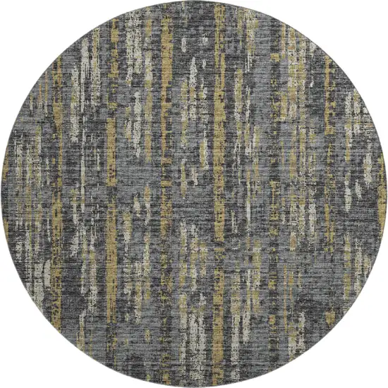 8' Granite Gray Ivory And Gold Round Abstract Washable Indoor Outdoor Area Rug Photo 2