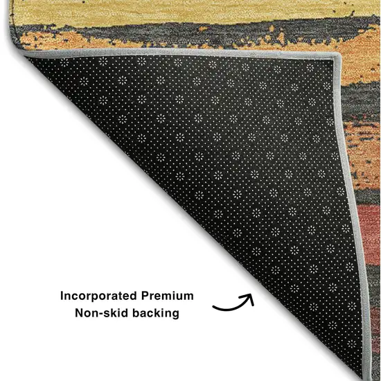 8' Granite Gray Salmon And Yellow Striped Washable Round Rug With UV Protection Photo 5