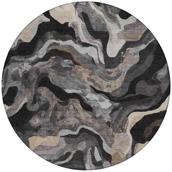 8' Granite Gray Silver And Beige Round Abstract Washable Indoor Outdoor Area Rug Photo 4