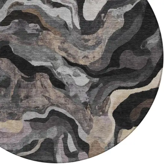 8' Granite Gray Silver And Beige Round Abstract Washable Indoor Outdoor Area Rug Photo 5