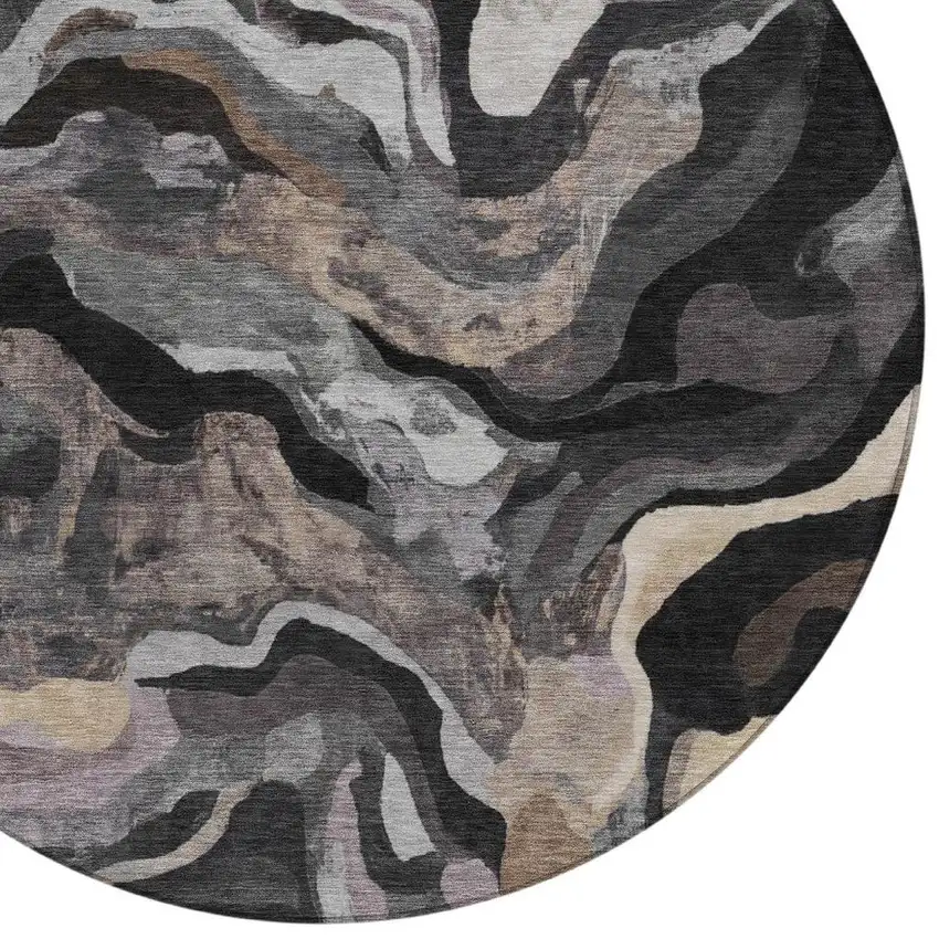 8' Granite Gray Silver And Beige Round Abstract Washable Indoor Outdoor Area Rug Photo 5