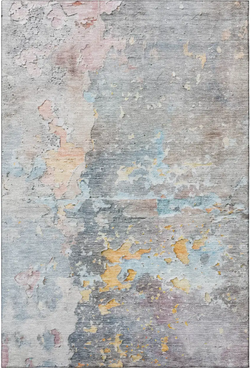 8' Granite Gray Teal And Blush Abstract Washable Area Rug With UV Protection Photo 3