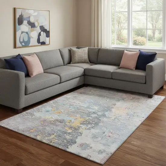 8' Granite Gray Teal And Blush Abstract Washable Area Rug With UV Protection Photo 2