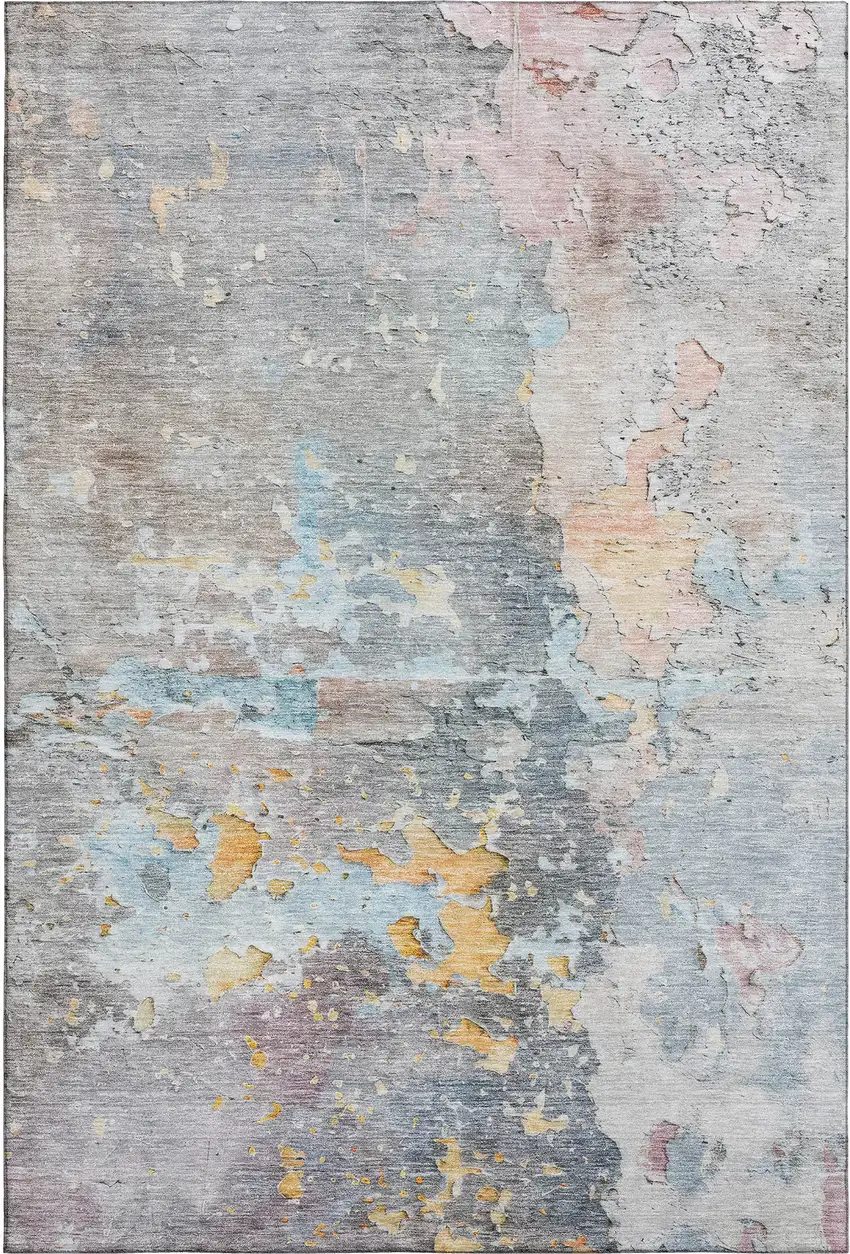 8' Granite Gray Teal And Blush Abstract Washable Area Rug With UV Protection Photo 1