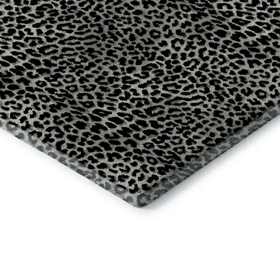 8' Graphite And Black Round Leopard Print Washable Indoor Outdoor Area Rug Photo 5