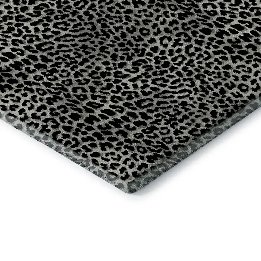 8' Graphite And Black Round Leopard Print Washable Indoor Outdoor Area Rug Photo 5